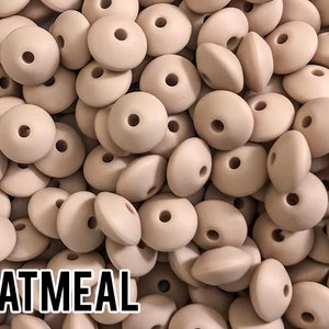 Small Abacus Lentil Saucer Silicone Beads in Oatmeal - 12 mm x 7 mm - Bulk Silicone Beads Wholesale - DIY Jewelry