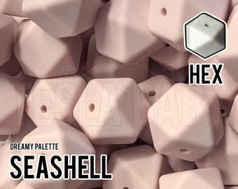 17 mm Hexagon Seashell Silicone Beads - Dreamy Palette - 5-1,000 (aka light pink, pastel pink, muted pink) Bulk Wholesale