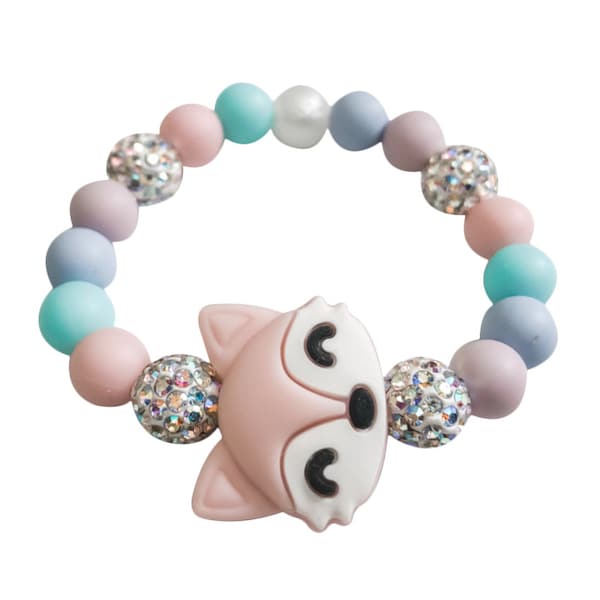 Super funkelndes Fuchs Armband in Pastell - Fuchs Wald Schmuck - Silikonperlen - Sensorisches Armband - Geschenk für kleine Mädchen