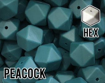 17 mm Hexagon Peacock Silicone Beads 5-1,000 (aka Dark Teal, Turquoise, Blue)