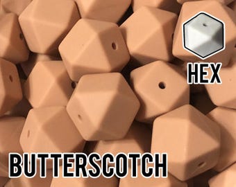 17 mm Hexagon Butterscotch Silicone Beads 5-1,000 (aka Tan, Camel, Light Brown)