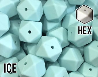 17 mm Hexagon Ice Silicone Beads 5-1,000 (aka Light Blue, Light Teal, Turquoise)
