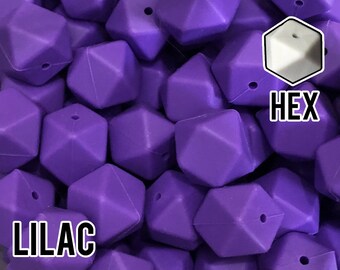 Silicone Beads, 17 mm Hexagon Lilac Silicone Beads 5-1,000 (aka Purple) - Bulk Silicone Beads Wholesale