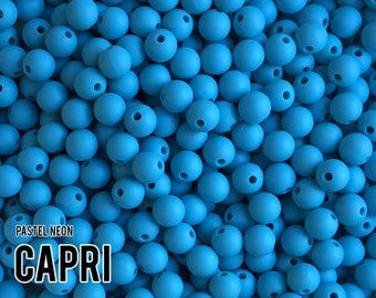 Silicone Beads, 9 mm Capri Silicone Beads - Pastel Neon - 5-1,000 (aka bright blue, neon blue, pastel blue) Bulk Silicone Beads Wholesale