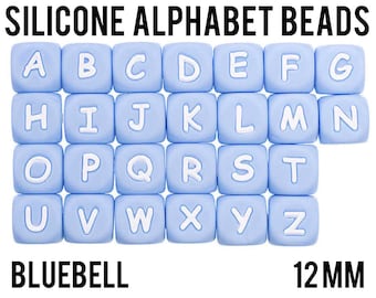 Bluebell - A-Z Silicone Alphabet Cube Beads - 12 mm square - Bulk Silicone Beads Wholesale - DIY Jewelry - Blue Alphabet Letter Beads