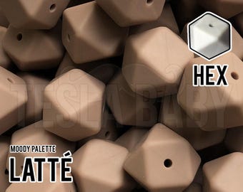 17 mm Hexagon Latte Silicone Beads - Moody Palette - 5-1,000 (aka light tan, light brown)