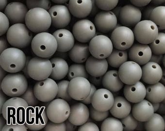 Silicone Beads, 12 mm Rock Silicone Beads 10-1,000 (aka Dark Grey, Dark Green Grey) Beads Wholesale Silicone Beads
