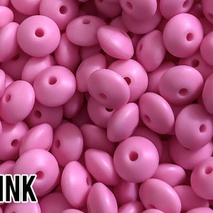Small Abacus Lentil Saucer Silicone Beads in Pink - 12 mm x 7 mm - Bulk Silicone Beads Wholesale - DIY Jewelry