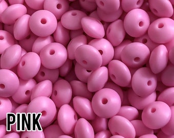 Cuentas de silicona pequeñas con forma de platillo de lenteja de ábaco en color rosa - 12 mm x 7 mm - Venta al por mayor de cuentas de silicona - Joyería DIY