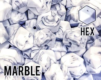 17 mm Hexagon Marble Silicone Beads 5-1,000 (black, white, and grey)