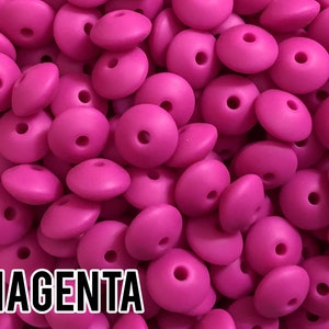 Small Abacus Lentil Saucer Silicone Beads in Magenta - 12 mm x 7 mm - Bulk Silicone Beads Wholesale - DIY Jewelry