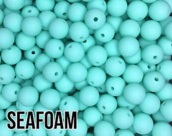 Silicone Beads, 12 mm Seafoam Silicone Beads 10-1,000 (aka Blue Green, Light Teal) Beads Wholesale Silicone Beads