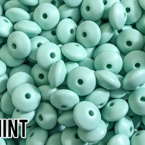 Small Abacus Lentil Saucer Silicone Beads in Mint Green - 12 mm x 7 mm - Bulk Silicone Beads Wholesale - DIY Jewelry
