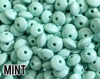 Small Abacus Lentil Saucer Silicone Beads in Mint Green - 12 mm x 7 mm - Bulk Silicone Beads Wholesale - DIY Jewelry