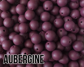 Silicone Beads, 12 mm Aubergine Silicone Beads 10-1,000 (aka Dark Magenta, Burgundy, Dark Red) Beads Wholesale Silicone Beads