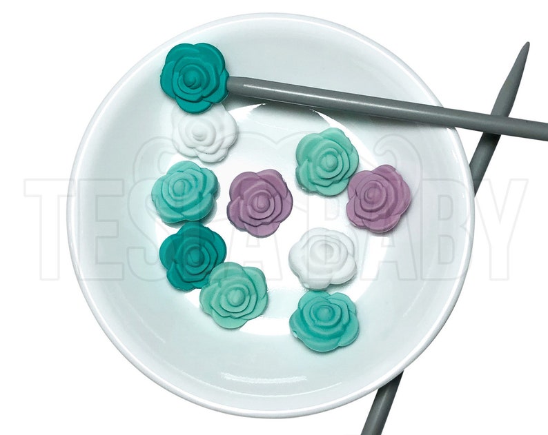 Knitting Needle Stoppers Mint Garden Beader Caps Beader Tips Back Stoppers Point Protectors End Stoppers Stitch Holder image 1