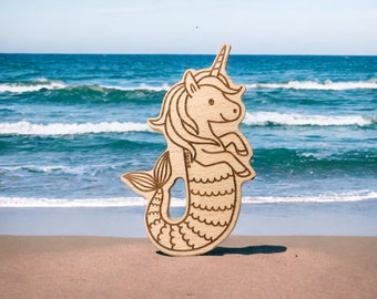 Large Unicorn Mermaid Mermicorn Wood Shape and Play Toy 4in x 2.5 in - DIY Wood - Pretend Play - Montessori Toy - Engravable - Personalized