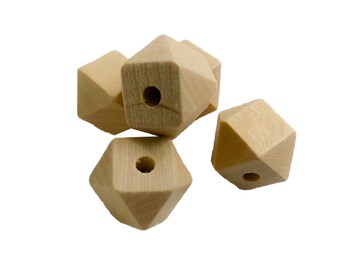 16 mm Hexagon Geometric Wood Bead - Unfinished 3/16" hole. - DIY Wood Jewelry