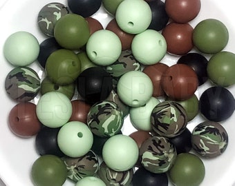 50 Bulk Silicone Beads - Combat Mix - Combat, Black, Malt, Honeydew, and Army - Bulk Silicone Beads Wholesale