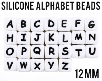 A-Z Silicone Alphabet Cube Beads - 12 mm square - Bulk Silicone Beads Wholesale - DIY Jewelry