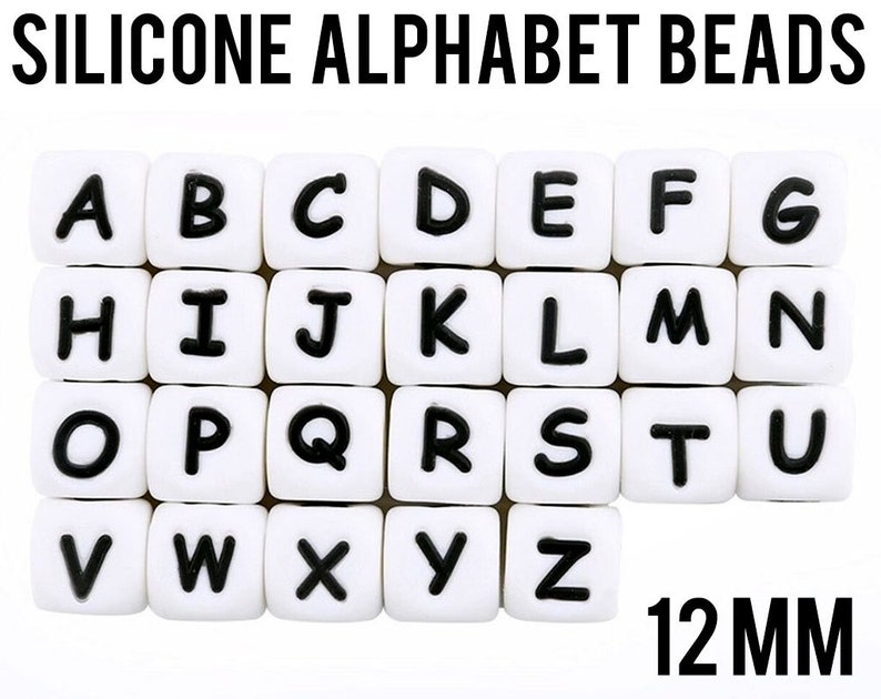 A-Z Silicone Alphabet Cube Beads 12 mm square Bulk Silicone Beads Wholesale DIY Jewelry image 1