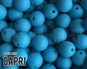 Cuentas de silicona Capri de 12 mm - Neón pastel - 5-1000 (también conocido como azul brillante, azul neón, azul pastel) Venta al por mayor de cuentas de silicona