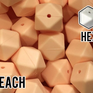 Silicone Beads, 17 mm Hexagon Peach Silicone Beads 5-1,000 aka Light Orange, Pastel Orange Bulk Silicone Beads Wholesale image 1