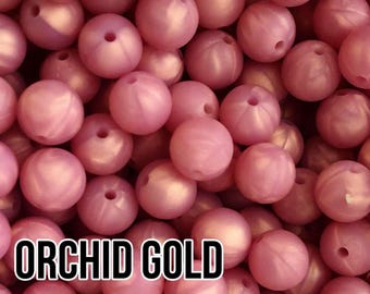 15 mm Metallic Orchid Gold Silicone Beads 10-1,000 (aka Metallic Orchid Pink)
