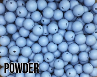 Silicone Beads, 12 mm Powder Silicone Beads 10-1,000 (aka Blue, Blue Grey) Beads Wholesale Silicone Beads