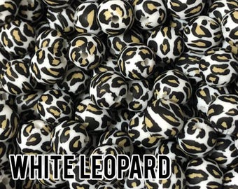 15 mm White Leopard Silicone Beads 5-100 (aka Animal Print) -