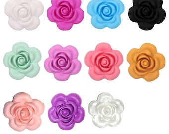 SALE - 1-10 Flower / Rose Silicone Bead - 3D Flower Seamless Silicone Beads in 8 Colors - Bulk Silicone Beads Wholesale - DIY Jewelry