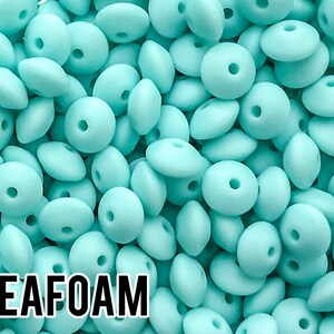 Small Abacus Lentil Saucer Silicone Beads in Seafoam - 12 mm x 7 mm - Bulk Silicone Beads Wholesale - DIY Jewelry