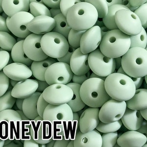 Small Abacus Lentil Silicone Beads in Honeydew (aka Light Green, Pastel Green) - 12 mm x 7 mm - Bulk Silicone Beads Wholesale - DIY Jewelry