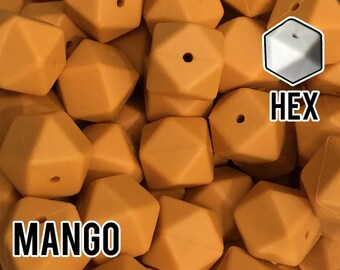 17 mm Hexagon Mango Silicone Beads 5-1,000 (aka Orange)