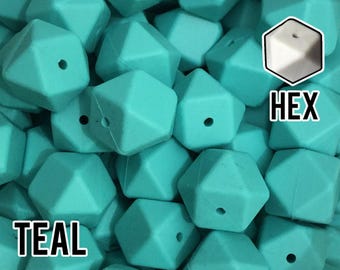 17 mm Hexagon Teal Silicone Beads 5-1,000 (aka Turquoise)