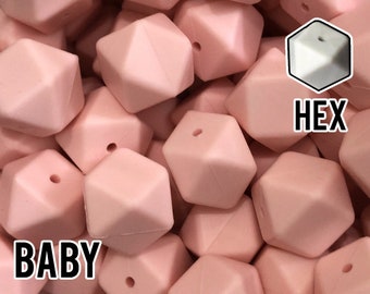 Silicone Beads, 17 mm Hexagon Baby Silicone Beads 5-1,000 (aka Gossamer Pink, Light Pink, Pastel Pink) Geometric Bead