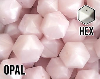 17 mm Hexagon Opal Silicone Beads 5-1,000 (aka Metallic Quartz Pink) Silicone Beads - Wholesale Silicone Beads - Waterproof