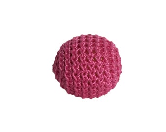 0.51" / 13 mm Crochet Wood Bead in Pink (31/3416) - 1 Hand Crocheted Birch Wood Ball