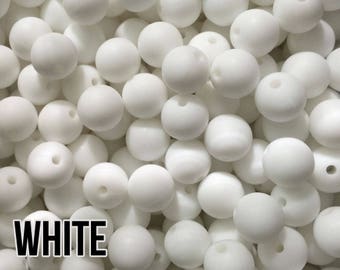 Silicone Beads, 15 mm White Silicone Beads 5-1,000 (aka Snow) Bulk Silicone Beads Wholesale
