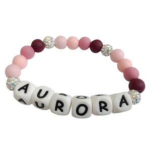 Super Sparkly Pink Princess Name Bracelet - Princess Jewelry - Silicone Beads - Gift for Girl - Birthday Party Favors