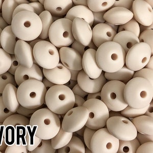 Small Abacus Lentil Saucer Silicone Beads in Ivory - 12 mm x 7 mm - Bulk Silicone Beads Wholesale - DIY Jewelry