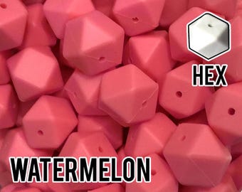 17 mm Hexagon Watermelon Silicone Beads 5-1,000 (aka Sakura Pink, Salmon)