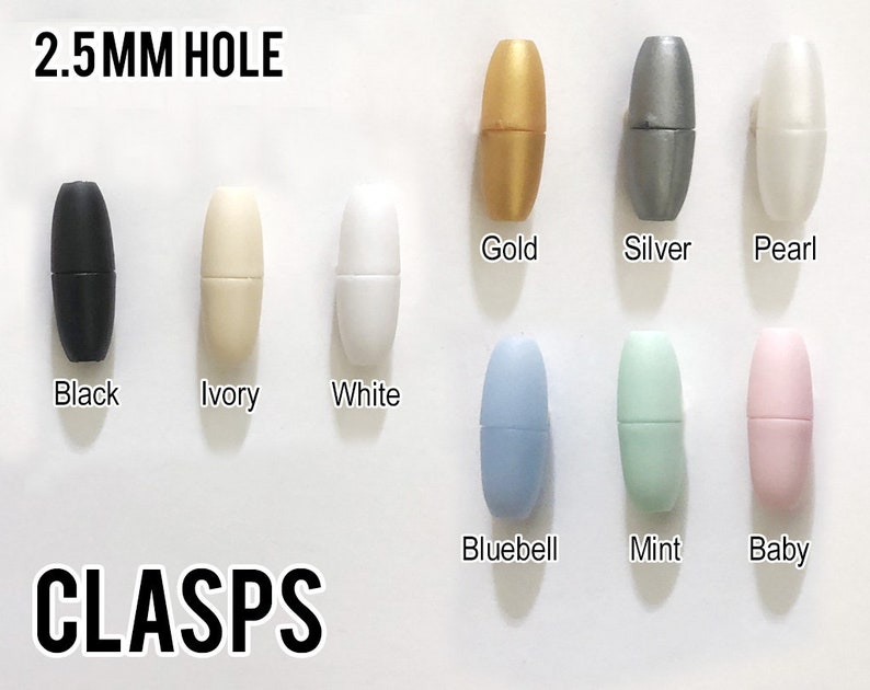 Puede incluir: Surtido de 10 cierres de pl&aacute;stico en varios colores, incluyendo negro, marfil, blanco, dorado, plateado, perla, campanilla azul, menta y rosa beb&eacute;. Cada cierre tiene un agujero de 2,5 mm.