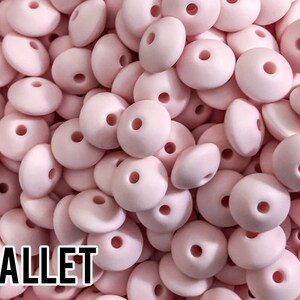 Small Abacus Lentil Silicone Beads in Ballet (aka Light Pink, Pastel Pink) - 12 mm x 7 mm - Bulk Silicone Beads Wholesale - DIY Jewelry