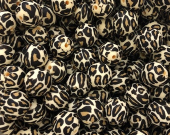 Silicone Beads, 15 mm Leopard Silicone Beads 5-1,000 (aka Animal Print) - Bulk Silicone Beads Wholesale