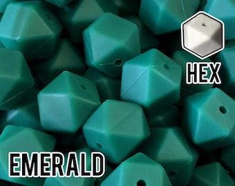 17 mm Hexagon Emerald Silicone Beads 5-1,000 (aka Dark Green, Jewel Green, Jade)