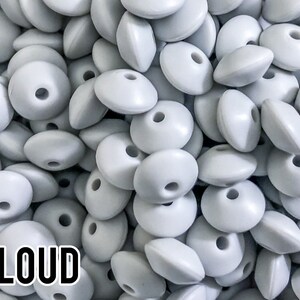 Small Abacus Lentil Silicone Beads in Cloud (aka light Grey Gray, Yellow Grey) - 12 mm x 7 mm - Bulk Silicone Beads Wholesale - DIY Jewelry