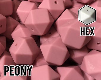 17 mm Hexagon Peony Silicone Beads 5-1,000 (aka Medium Pink, Blush Pink, Rose)