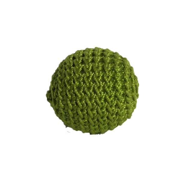 1.06" / 27 mm Crochet Wood Bead in Dk Chartreuse (30) - 1 Hand Crocheted Birch Wood Ball
