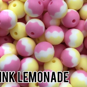 15mm Pink Lemonade Layered Silicone Beads - Pink, White, Butter - Bulk Silicone Beads - Wholesale DIY Beads